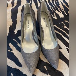 Nine West Austin Silver Glitter Pointed Toe Heels